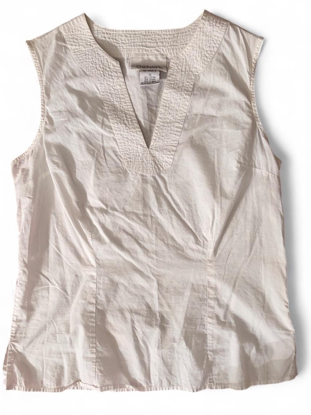 Chadwicks White Sleeveless V-Neck Cotton Tunic